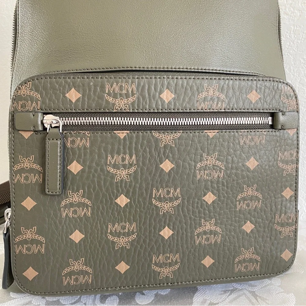 MCM military green Backpack Mixed Leather